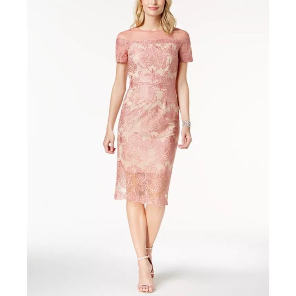 JAX Women's Embroidered Illusion Midi Dress in Size 6, New Year Party